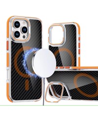 Ntech Magsafe Hoesje Geschikt voor iPhone 15 Pro Max hoesje Heavy Duty Carbon Case Oranje