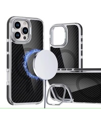 Ntech Magsafe Hoesje Geschikt voor iPhone 16 Pro Max hoesje Heavy Duty Carbon Case Zwart