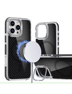 Ntech Magsafe Hoesje Geschikt voor iPhone 16 Pro Max hoesje Heavy Duty Carbon Case Zwart