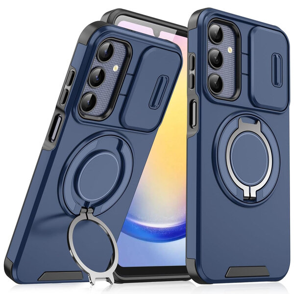 Ntech Hoesje Geschikt voor Samsung Galaxy A16 4G / 5G hoesje Blauw backcover met Met Draaibare Ring Houder en camera bescherming