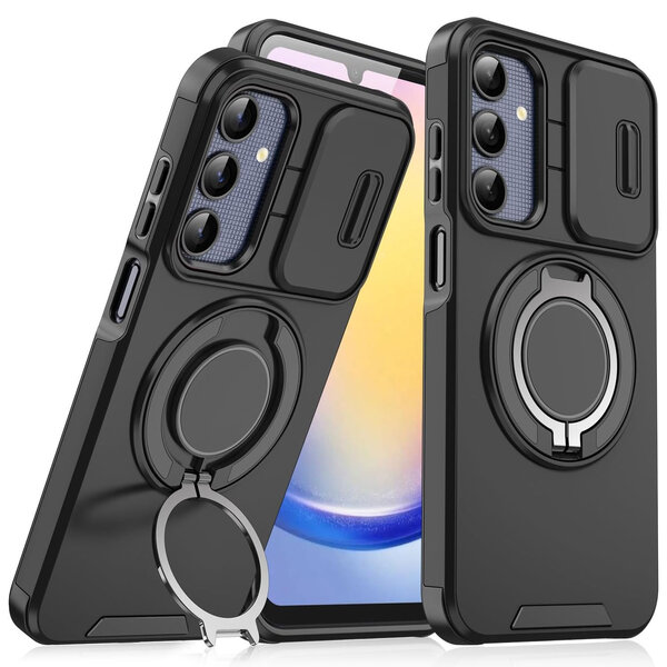 Ntech Hoesje Geschikt voor Samsung Galaxy A16 4G / 5G hoesje Zwart backcover met Met Draaibare Ring Houder en camera bescherming
