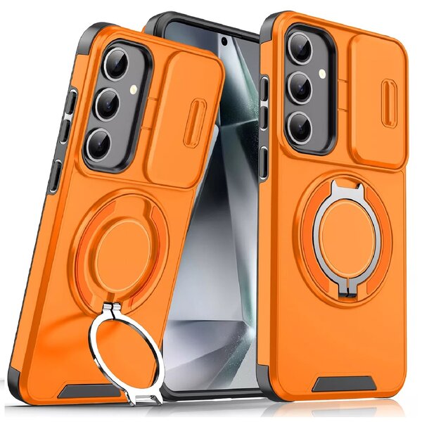 Ntech Hoesje Geschikt voor Samsung Galaxy A16 4G / 5G hoesje Oranje backcover met Met Draaibare Ring Houder en camera bescherming
