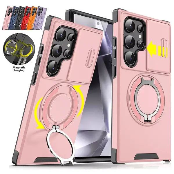 Ntech Hoesje Geschikt voor Samsung Galaxy S25 Ultra hoesje Rose Goud backcover met Met Draaibare Ring Houder en camera bescherming