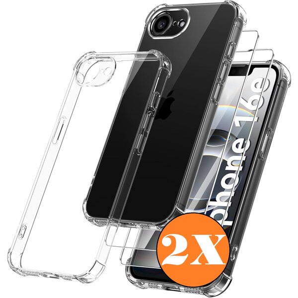 Ntech Hoesje Geschikt voor iPhone 16e / iPhone 17e transparant Anti Shock - iPhone SE 4th generation silicone hoesje met 2 Pack Screenprotector tempered glass