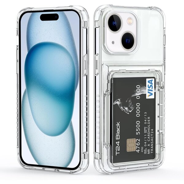 oTronica Hoesje Geschikt Voor iPhone 15 Plus Anti-Schok Transparante Hard Silicone Case met 3 Kaartsleuven