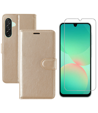 Ntech Hoesje geschikt voor Samsung Galaxy A26 bookcase Goud - Met screenprotector