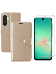 Ntech Hoesje geschikt voor Samsung Galaxy A26 bookcase Goud - Met screenprotector