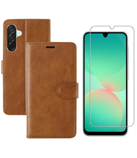 Ntech Hoesje geschikt voor Samsung Galaxy A26 bookcase Bruin - Met screenprotector