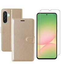 Ntech Hoesje geschikt voor Samsung Galaxy A56 bookcase Goud - Met screenprotector