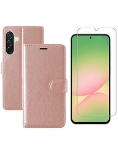 Ntech Hoesje geschikt voor Samsung Galaxy A56 bookcase Rosegoud - Met screenprotector