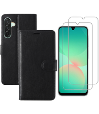 Ntech Hoesje geschikt voor Samsung Galaxy A26 bookcase Zwart - Met screenprotector - 2x