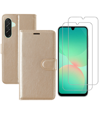 Ntech Hoesje geschikt voor Samsung Galaxy A26 bookcase Goud - Met screenprotector - 2x