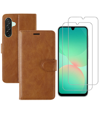 Ntech Hoesje geschikt voor Samsung Galaxy A26 bookcase Bruin - Met screenprotector - 2x
