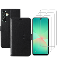 Ntech Hoesje geschikt voor Samsung Galaxy A26 bookcase Zwart - Met screenprotector - 3x