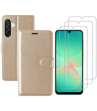 Ntech Hoesje geschikt voor Samsung Galaxy A26 bookcase Goud - Met screenprotector - 3x