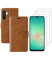 Ntech Hoesje geschikt voor Samsung Galaxy A26 bookcase Bruin - Met screenprotector - 3x