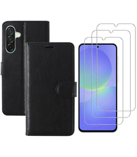 Ntech Hoesje geschikt voor Samsung Galaxy A36 bookcase Zwart - Met screenprotector - 3x