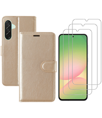 Ntech Hoesje geschikt voor Samsung Galaxy A56 bookcase Goud - Met screenprotector - 3x