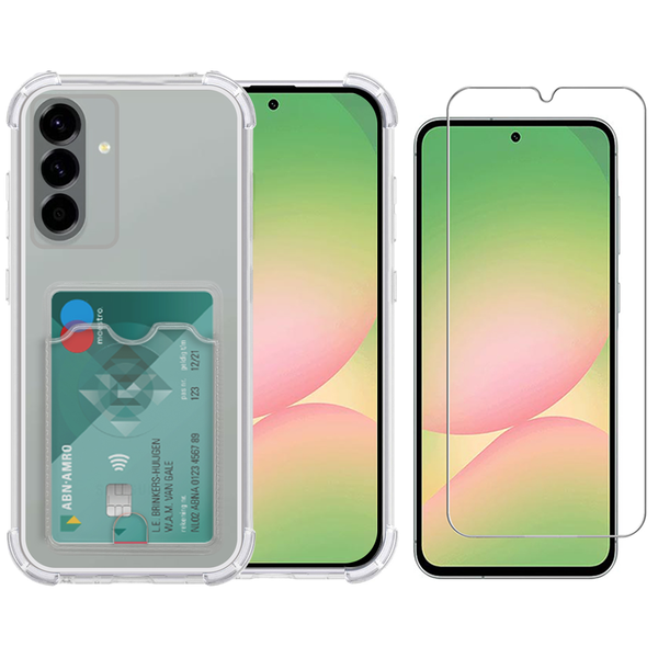 Ntech Transparant hoesje met Pasjeshouder geschikt voor Samsung Galaxy A56 - Shock Proof Case Met gehard glas Screenprotector