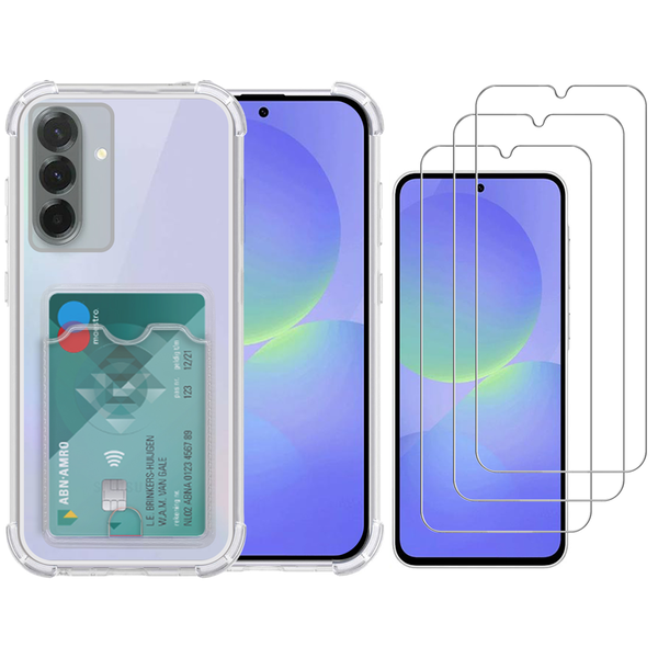 Ntech Transparant hoesje met Pasjeshouder geschikt voor Samsung Galaxy A36 - Shock Proof Case Met gehard glas Screenprotectors – 3 Packs