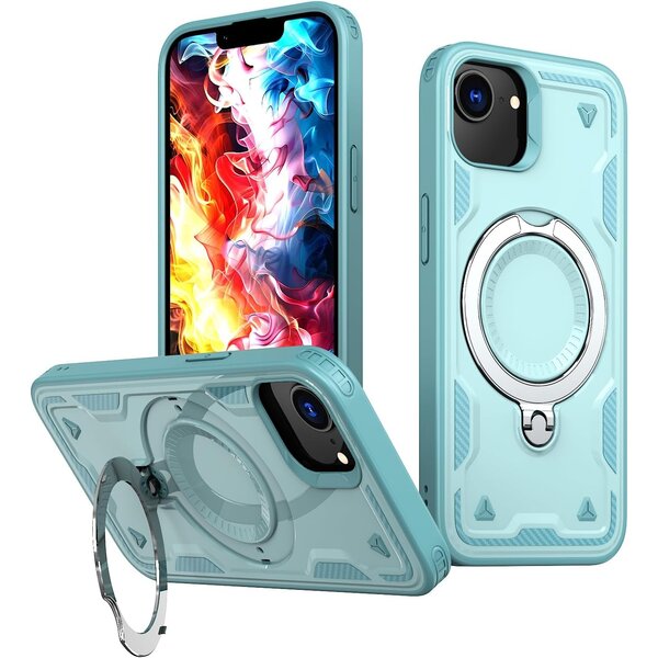 Ntech Magsafe Hoesje Geschikt voor iPhone 16e / iPhone 17e Hoesje Lake Blauw - Armor Hoesje met Met Draaibare Ring Houder