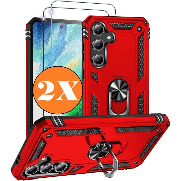 Ntech Hoesje Geschikt voor Samsung Galaxy A36 5G Hoesje Rood Anti-Shock Hybrid Armor hoesje Met Draaibare Ring Houder - Samsung A36 Screenprotector 2 pack