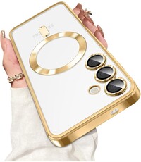 Ntech Hoesje Geschikt voor Samsung Galaxy S25 Magsafe hoesje backcover Goud