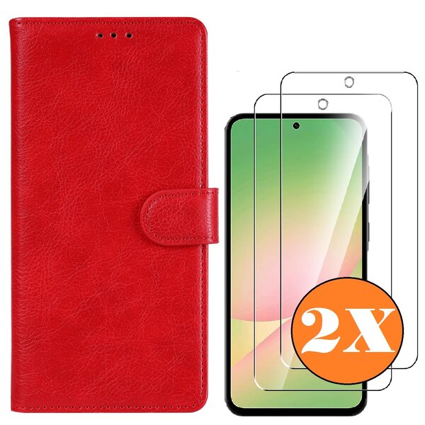 Ntech Hoesje geschikt voor Samsung Galaxy A56 5G hoesje Rood pasjeshouder telefoon hoes - Met screenprotector tempered glass voor Galaxy A56 5G - 2x