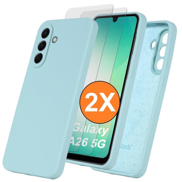 Ntech Hoesje geschikt voor Samsung Galaxy A26 Hoesje siliconen Mint Groen zacht siliconen hoesje TPU - met Samsung A26 Screenprotector - 2 stuks