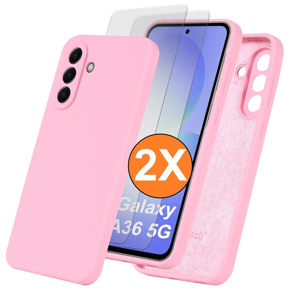 Ntech Hoesje geschikt voor Samsung Galaxy A36 Hoesje siliconen  Licht Roze zacht siliconen hoesje TPU - met Samsung A36 Screenprotector - 2 stuks