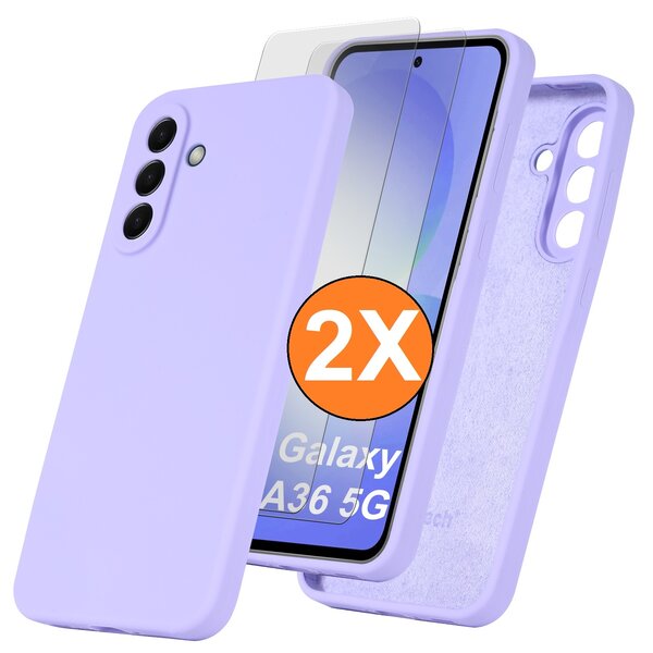 Ntech Hoesje geschikt voor Samsung Galaxy A36 Hoesje siliconen Lila zacht siliconen hoesje TPU - met Samsung A36 Screenprotector - 2 stuks