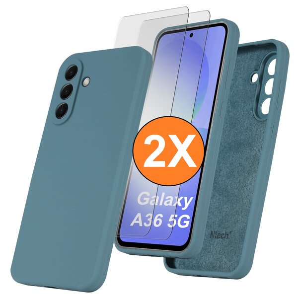 Ntech Hoesje geschikt voor Samsung Galaxy A36 Hoesje siliconen Pine Groen siliconen hoesje TPU - met Samsung A36 Screenprotector - 2 stuks