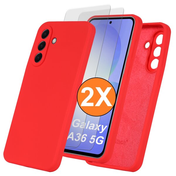 Ntech Hoesje geschikt voor Samsung Galaxy A36 Hoesje siliconen Rood siliconen hoesje TPU - met Samsung A36 Screenprotector - 2 stuks
