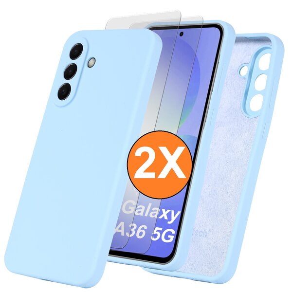 Ntech Hoesje geschikt voor Samsung Galaxy A36 Hoesje siliconen  Licht  Blauw zacht siliconen hoesje TPU - met Samsung A36 Screenprotector - 2 stuks