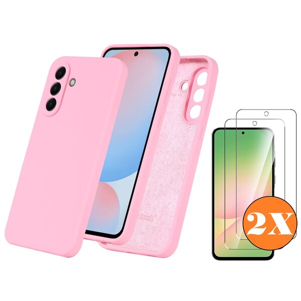 Ntech Hoesje geschikt voor Samsung Galaxy A56 Hoesje siliconen Licht Roze siliconen hoesje TPU - met Samsung A56 Screenprotector - 2 stuks