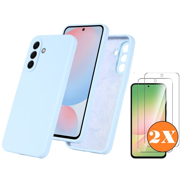 Ntech Hoesje geschikt voor Samsung Galaxy A56 Hoesje siliconen Licht Blauw siliconen hoesje TPU - met Samsung A56 Screenprotector - 2 stuks