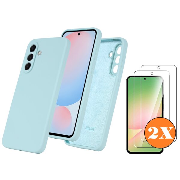 Ntech Hoesje geschikt voor Samsung Galaxy A56 Hoesje siliconen Mint Groen siliconen hoesje TPU - met Samsung A56 Screenprotector - 2 stuks
