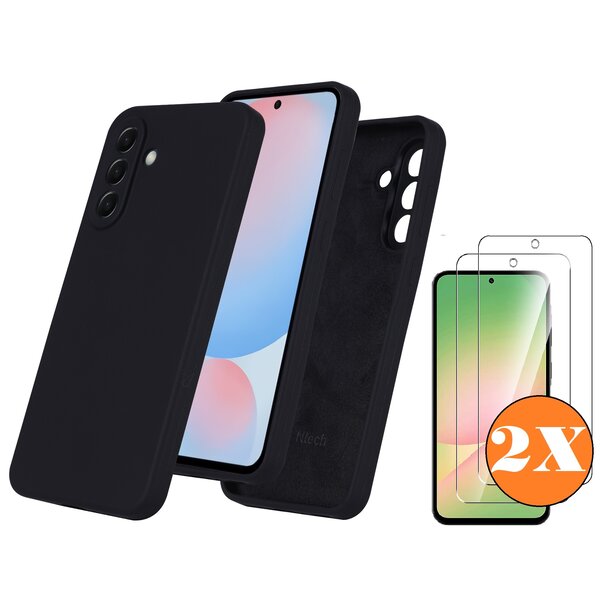 Ntech Hoesje geschikt voor Samsung Galaxy A56 Hoesje siliconen Zwart siliconen hoesje TPU - met Samsung A56 Screenprotector - 2 stuks