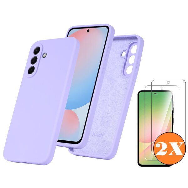 Ntech Hoesje geschikt voor Samsung Galaxy A56 Hoesje siliconen Lila siliconen hoesje TPU - met Samsung A56 Screenprotector - 2 stuks