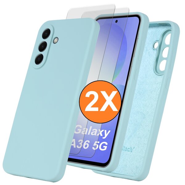 Ntech Hoesje geschikt voor Samsung Galaxy A36 Hoesje siliconen Mint Groen zacht siliconen hoesje TPU - met Samsung A36 Screenprotector - 2 stuks