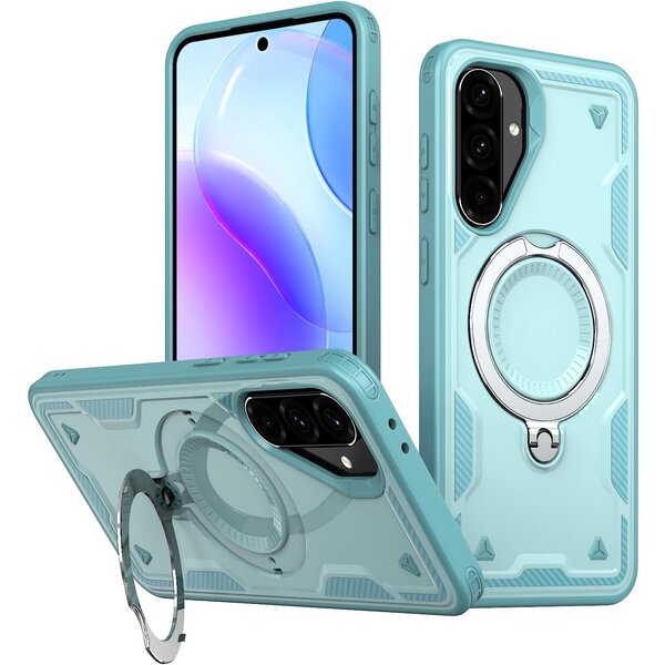 Ntech Magsafe Hoesje Geschikt voor Samsung Galaxy A56 / Galaxy A36 Hoesje Lake Blauw - Armor Hoesje met Met Draaibare Ring Houder