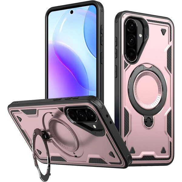 Ntech Magsafe Hoesje Geschikt voor Samsung Galaxy A56 / Galaxy A36 Hoesje Rose Goud - Armor Hoesje met Met Draaibare Ring Houder