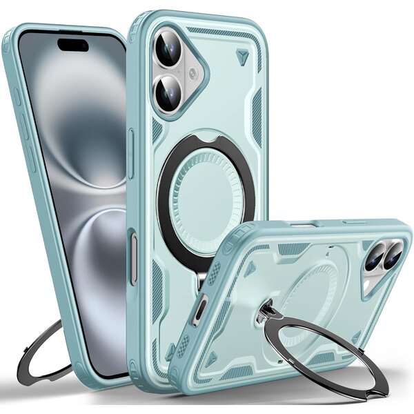 Ntech Magsafe Hoesje Geschikt voor iPhone 16 Hoesje Lake Blauw - Armor Hoesje met Met Draaibare Ring Houder