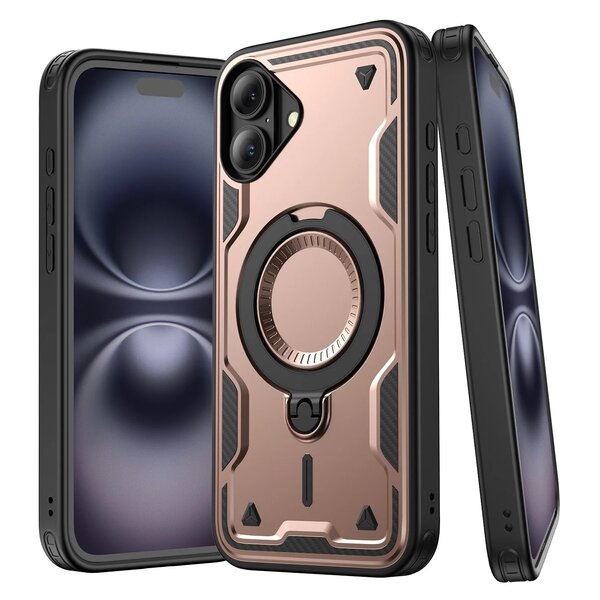 Ntech Magsafe Hoesje Geschikt voor iPhone 16 Plus Hoesje Rose Goud - Armor Hoesje met Met Draaibare Ring Houder