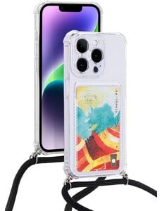 Ntech Hoesje met koord en pashouder Geschikt voor iPhone 15 Pro Max Transparant Shockproof