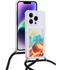 Ntech Hoesje met koord en pashouder Geschikt voor iPhone 15 Plus Transparant Shockproof
