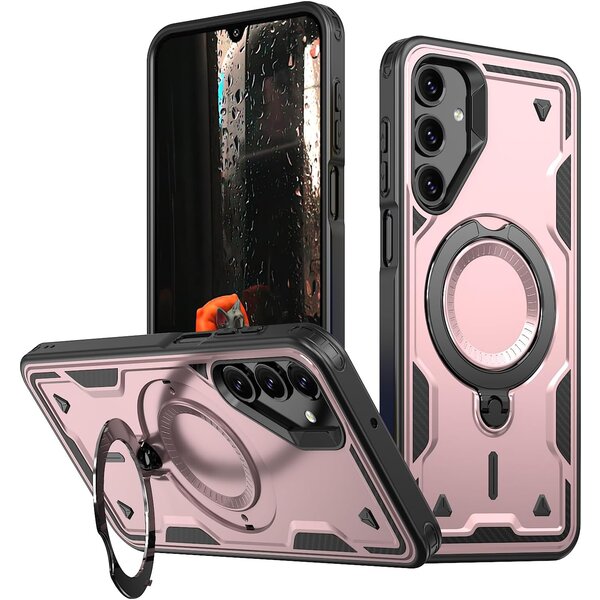 Ntech Magsafe Hoesje Geschikt voor Samsung Galaxy A26 Hoesje Rose Goud - Armor Hoesje met Met Draaibare Ring Houder
