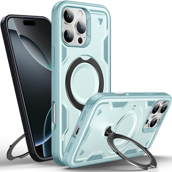 Ntech Magsafe Hoesje Geschikt voor iPhone 16 Pro Hoesje Lake Blauw - Armor Hoesje met Met Draaibare Ring Houder