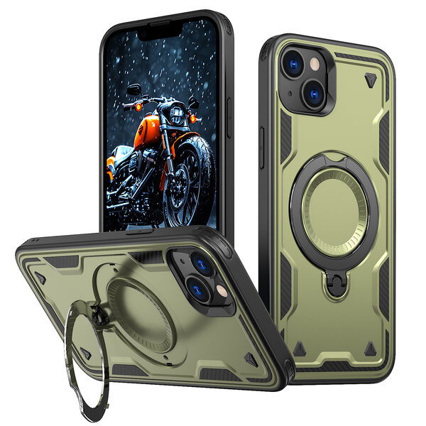 Ntech Magsafe Hoesje Geschikt voor iPhone 13 / 14 Hoesje Olijfgroen - Armor Hoesje met Met Draaibare Ring Houder
