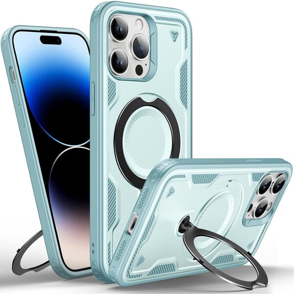 Ntech Magsafe Hoesje Geschikt voor iPhone 13 / 14 Hoesje Lake Blauw - Armor Hoesje met Met Draaibare Ring Houder